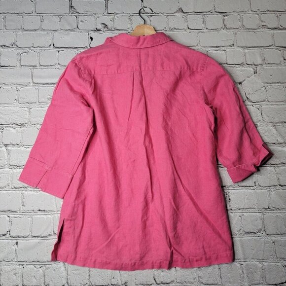 Vintage Chico's 100% Linen Pink Half Sleeve Button Up Collared Blouse Size 1 - Picture 7 of 9